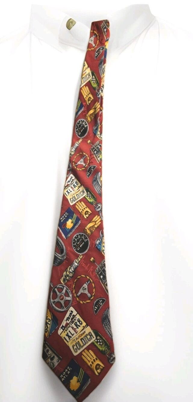 Vintage Nicole Miller Silk Necktie Tie Car Auto Motor Vehicle Club 1995